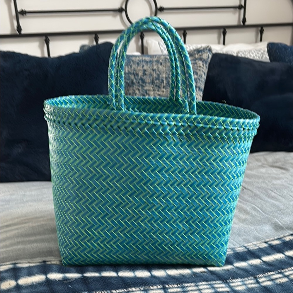 Blue and Green Woven Tote Bag
